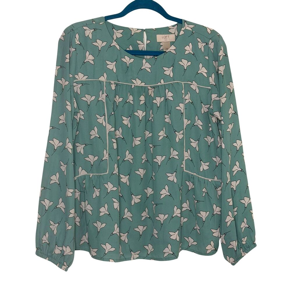 Loft Outlet Petite Crepe Swing Top Blouse Shirt Floral Green White M MP
